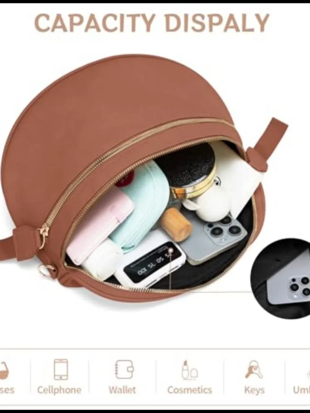 PU Leather Crossbody Sling Bag Bum Bag Travel Purse Adjustable Strap